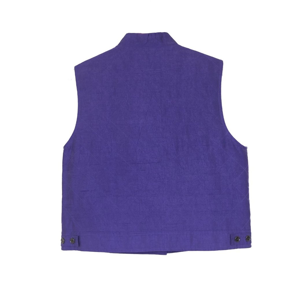My Weekend Clothes Silk Quilted Buttondown Purple Vest w/ Zip Chest Pocket - Picture 2 of 5
